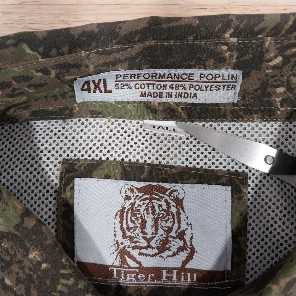 Tiger Hill Fishing Shirt Mens Camo Performance Poplin 4XL Tall Camouflage